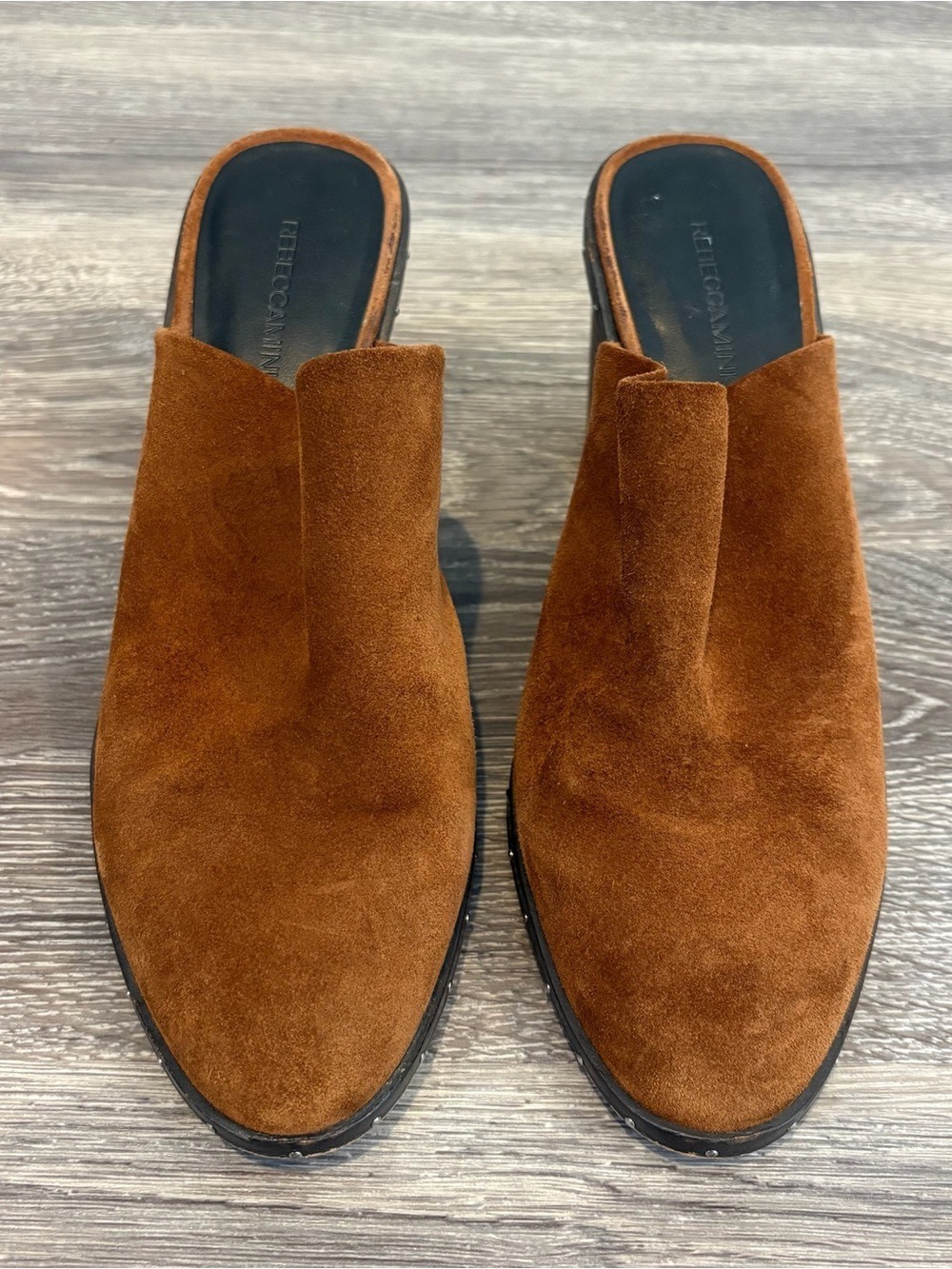 Rebecca Minkoff Galyn Suede Mule Studded Block Heel Brown Size 8